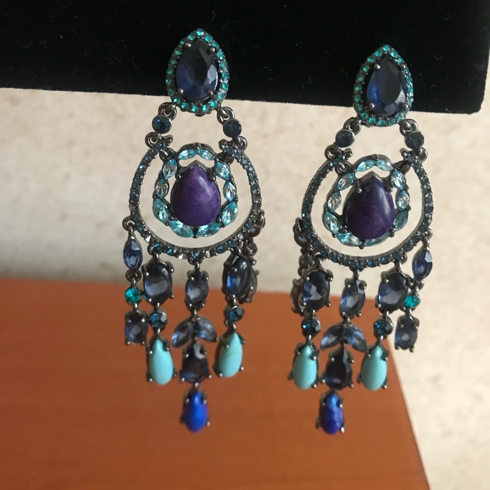 Carolee Lux clip on turquoise/deep blue/purple crystals & stones earrings.
